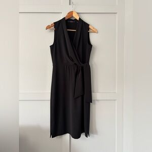 Tahari Elegant Black Sleeveless Faux Wrap Dress